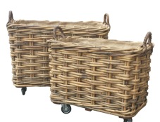 GLENWEAVE 2 RECTANGLE BASKETS WITH WHEELS AND HESSIAN LINER 2 X 2 WEAVE NATURAL