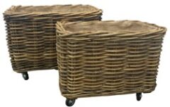 GLANWEAVE LARGE RECTANGLE BASKET WITH WHEELS REMOVABLE HESSIAN LINER IN NATURAL