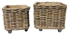 GLENWEAVE 2 SQUARE LOG BASKETS WITH WHEELS & REMOVABLE HESSIAN LINER IN NATURAL