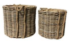 GLENWEAVE 2 ROUND BASKETS ROPE HANDLES & REMOVABLE HESSIAN LINER NATURAL