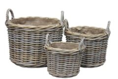 GLENWEAVE LG ROUND BASKETS WITH EAR HANDLES & REMOVABLE HESSIAN LINER IN GREY