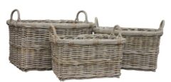 GLENWEAVE 3 RECTANGLE BASKETS WITH EAR HANDLES IN GREY