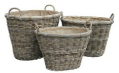 GLENWEAVE 3 OVAL BASKETS WITH EAR HANDLES & REMOVABLE HESSIAN LINER IN GREY
