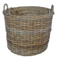 GLENWEAVE LARGE ROUND BASKETS WITH EAR HANDLES AND HESSIAN LINER IN GREY