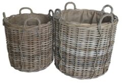 GLENWEAVE 2 ROUND BASKETS WITH FOUR EAR HANDLES AND JUTE LINER IN GREY
