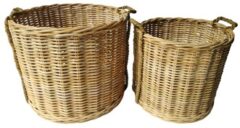 GLENWEAVE 2 ROUND BASKETS WITH ROPE HANDLES AND JUTE LINER IN GREY