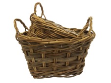 GLENWEAVE 2 SQUARE ROUND BASKETS WITH EAR HANDLES & PLASTIC LINER IN NATURAL