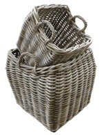 GLENWEAVE 2 SQUARE BASKETS WITH CURVED BODY AND EAR HANDLES IN GREY