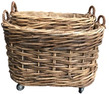 GLENWEAVE 2 OVAL BASKETS WITH EAR HANDLES, WHEELS AND HESSIA LINER 2 X 2 IN GREY