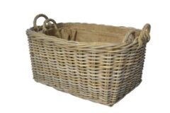 GLENWEAVE 2 OVAL TOP & SQUARE BOTTOM BASKETS WITH EAR HANDLES/HESSIAN LINER GREY