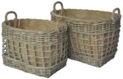 GLENWEAVE 2 OPEN WEAVE OVAL BASKETS WITH EAR HANDLES AND JUTE LINER IN GREY