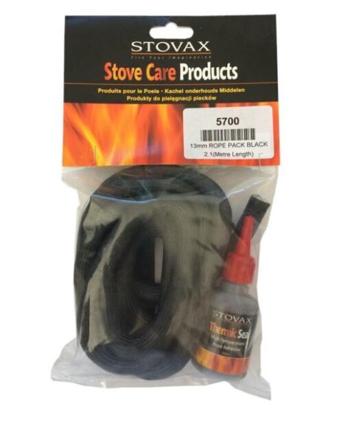 STOVAX 13MM BLACK DOOR ROPE SEAL WITH ADHESIVE - 2M PACK 5700